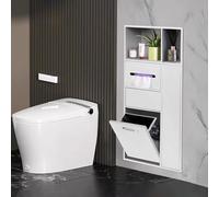 Vibeo Nicchia Doccia Incasso Nicchia da Incasso a Parete per Bagno con 2 Vani Portaoggetti, Nicchia in Metallo con Vano Portarifiuti, Inserto Porta Carta Igienica(White)