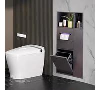 Vibeo Nicchia Doccia Incasso Nicchia da Incasso a Parete per Bagno con 2 Vani Portaoggetti, Nicchia in Metallo con Vano Portarifiuti, Inserto Porta Carta Igienica(Gray)