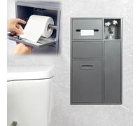Vibeo Nicchia Doccia Incasso Porta Carta Igienica Rimovibile a Parete, Portarotolo da Incasso, Cestino per Rifiuti Integrato, Nicchia in Metallo per Doccia con Contenitore(Gray)