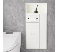 Vibeo Nicchia Doccia Incasso Portarotolo Carta Igienica da Incasso con Ripiano, Mobiletto da Incasso a Parete per Bagno, Portarotolo Carta Igienica in Acciaio Inox con Anta(White)