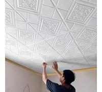 Vibeo Piastrelle Adesive Piastrelle Adesive 3D Stereoscopiche Bianche, Pannelli per Controsoffitto in Polistirolo con Colla Bianca, Paraschizzi Adesivo Grande e Leggero(Style E,70 PCS)