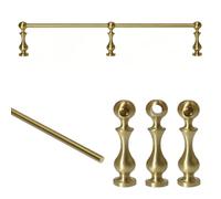 Vibeo Ringhiera per Mensola Binario Lungo in Ottone per Mensole Decorative, Set di Binari in Ottone Massiccio con 3 Montanti, Barra Ribaltabile per Mensole e Armadi in Legno(Style A,19in/48cm)