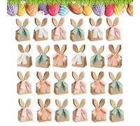 Vibhgtf Borsa per dolcetti di Pasqua - Borsa per dolcetti con fiori secchi Boemia, 24 sacchetti regalo per orecchie di coniglio, confezione di caramelle per feste di primavera, caccia alle uova