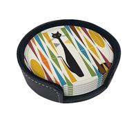 Vibiliyou Sottobicchieri morbidi Un set di 6 sottobicchieri in pelle stampata con gatto moderno della metà del secolo, resistenti al calore e progettati come tappetini rotondi per tazze, include un