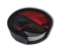 Vibiliyou Sottobicchieri Un set di 6 sottobicchieri rotondi in pelle con un supporto, caratterizzato da un design astratto rosso e nero, perfetti per bevande, sottobicchieri servono come regali