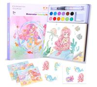 VIBINHO Libri da Colorare Bambini, Kit di Pittura 3 In 1 con 12 Colori+3 Tipi di Design Creativo+Pennello, Giocattolo Educativo Per Le Ragazze dai 3 ai 8 Anni, Regali Per Le Ragazze (Sirena)