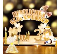 VIBINHO Regalo per 30° compleanno, donna e uomo, set regalo moderno con libro degli ospiti in legno, catena luminosa a LED da 2 m, regalo creativo per amici e colleghi