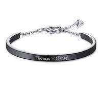 VIBOOS Braccialetto Personalizzato con Incisione ID identificativo su Misura per Uomo Donna Ragazza Bracciale Rigido Resistente all'Acqua in Acciaio Inossidabile Regolabile (Colore Nero)