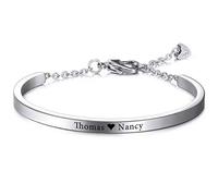 VIBOOS Braccialetto Personalizzato con Incisione ID identificativo su Misura per Uomo Donna Ragazza Bracciale Rigido Resistente all'Acqua in Acciaio Inossidabile Regolabile (Colore Argento)