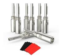 Viborg 8 Pcs Speaker Banana Plugs Silver Plated,Screw Locking 4MM HiFi Speaker Connectors for Speaker Wire, Wall Plate, Home Theater, Audio/Video Receiver, Amplifiers and Sound Systems