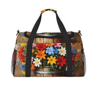 Vibrant Bucket Blooms - Borsone da viaggio impermeabile, compatto, per sport, palestra e fine settimana, per uomini e donne