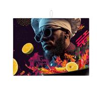 Vibrant Chef - Tappetino scolapiatti per bancone della cucina, design astratto colorato con fuoco e agrumi, tappetino assorbente in microfibra, 45,7 x 61 cm