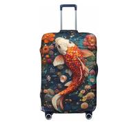 Vibrant Koi and Flowers Travel Luggage Covers - Copertura elastica per valigie, 45-81 cm, Nero , S