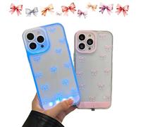 Vibrant LED Bowknot Phone Case for iPhone 11/12/13/14/15/16/17 Pro/Pro Max/Plus/Air, Incoming Call LED Flash Light Up Case with Changeable Luminous Colors Design for Girl (for iPhone 16,Pink+White)