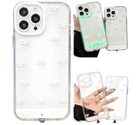 Vibrant LED Bowknot Phone Case for iPhone 11-17 Series, Glow-in-the-Dark Light-Up Case with Color-Changing Lights, Cute Aesthetic Clear Protective Cover for Women Girls (for iPhone16 Pro,White)