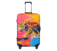 Vibrant Leopard on the Hunt - Copribagagli da viaggio, elastico, per valigie, 45-81 cm, Nero , x-large