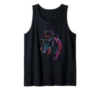 Vibrant Line Art Cavallo con Cappello Western Outline Canotta