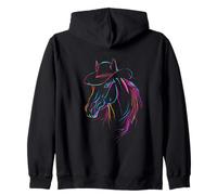 Vibrant Line Art Cavallo con Cappello Western Outline Felpa con Cappuccio