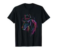 Vibrant Line Art Cavallo con Cappello Western Outline Maglietta