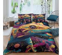 vibrant lizard artcopripiumino ultra microfibra 3 pezzi motivo 3D con cerniera fantasy surreal style Set Di Copripiumino con federe traspirante morbida for adolescenti Super king（260x220cm）
