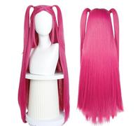 Vibrant Posa Rossa Anime Twin Tails Parrucca Con Frangia, Lungo Stile Coda Di Cavallo Dritto Per L'uso Di Halloween E Cosplay Giornaliero Femminile A