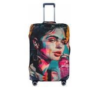 Vibrant Street Art - Copribagagli da viaggio con ritratto di strada, elastiche, per valigie, 45-81 cm, Nero , S