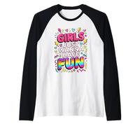 Vibrante 80s Doodle Style Girls Just Wanna Have Fun Maglia con Maniche Raglan