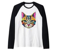 Vibrante Amante dell'Arte Gatto Colorata di Patch colorato Maglia con Maniche Raglan