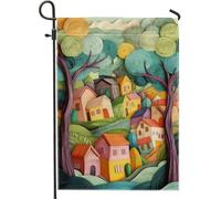 Vibrante Bandiera Autunno Giardino Casa Colorato Paesaggio Autunno Decorazione Esterna Tessuto Artistico Doppio Lato Decorazione Prato Per La Casa E Il Giardino 12X18 Pollici