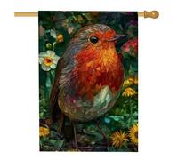 Vibrante bandiera da giardino primaverile, decorazione floreale colorata con pettirosso, striscione da esterno su entrambi i lati per la decorazione della casa e del giardino, perfetta per feste