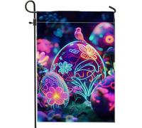 Vibrante bandiera del giardino dell'uovo di Pasqua al neon colorato decorazioni floreali primaverili per prato all'aperto decorazione del cortile double face per celebrazione delle vacanze 12x18