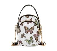 Vibrante Farfalle Multicolore Bianco Donna Borsa A Tracolla Telefono Portafoglio Catena Borsa Floreale Stampa Cerniera Designer Bowler Tote, 15 cm × 21,1 cm × 7,9 cm