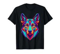 Vibrante Geometrico Testa di Lupo Astratto Canine Maglietta