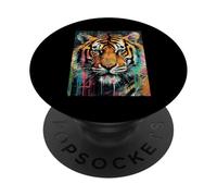 Vibrante pittura astratta Splatter Tiger Face Art PopSockets PopGrip Adesivo