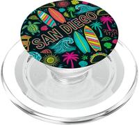 Vibrante San Diego California Chalk Art Style Beach Icons PopSockets PopGrip per MagSafe