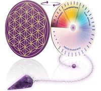 Vibratis Pendolo divinatorio in ametista + fiore della vita in legno per ricaricare le pietre e i pendoli e scala di bovis - 11,5 cm | 100% Made in France