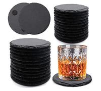 VIBRATITE - Confezione da 24 sottobicchieri rotondi in ardesia, 10,2 cm, colore nero, con incisione laser, con fondo antigraffio, per bevande, caffè, bar, cucina, decorazione per la casa