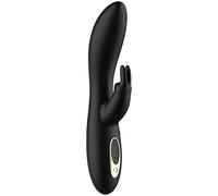 VIBRATORE DONNA ROTANTE RABBIT IN SILICONE NERO CON STIMOLATORE CLITORIDE RICARICABILE USB
