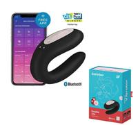 Vibratore doppio per coppia dildo fallo vibrante nero in silicone con app