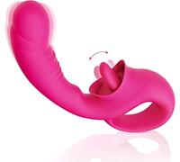 Vibratore G Spot di leccatura del clitoride, 2 in 1 Stimulatore del clitoride del capezzolo con 10 modalità di leccatura e vibrazione, Dildo realistico per la stimolazione del punto G del clitoride