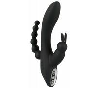 Vibratore rabbit in silicone ricaricabile nero Fallo vaginale dildo sfere anale
