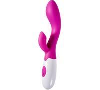 Vibratore Rabbit in Silicone, Stimolatore Intimo Duale Impermeabile ad Alta Potenza, Massaggiatore Clitorideo e Vaginale Ergonomico, Alimentazione a Batterie Mini Stilo (AAA), Rosa/Bianco