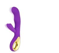 Vibratore Rabbit Vibe Master Dual in Silicone Viola con Impugnatura Dorata, 10 Vibrazioni Magnetiche e Doppio Motore per Stimolazione Clitoridea e Punto G - Ricaricabile e Waterproof