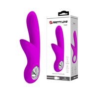 Vibratore vaginale in silicone viola con stimolatore clitoride e anello cromato