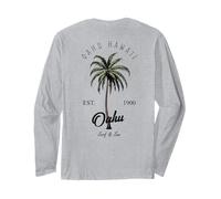 Vibrazioni per una vacanza sulla spiaggia con alberi tropicali a Oahu, Hawaii ART BACK Maglia a Manica