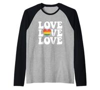Vibrazioni Positive dal Design Grafico Retro Love Rainbow Heart Pride Maglia con Maniche Raglan
