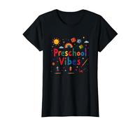 Vibrazioni prescolari: Avventura di apprendimento Colorata per Bambini Maglietta, Donna, Nero, L