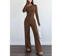Vibsky Donne Knit Due Pezzi Set Manica Lunga Gamba Larga | Girocollo a maniche lunghe per top, pantaloni a gamba larga, design a tinta unita, tessuto a maglia morbida