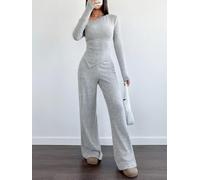 Vibsky Donne Knit Due Pezzi Set Manica Lunga Gamba Larga | Girocollo a maniche lunghe per top, pantaloni a gamba larga, design a tinta unita, tessuto a maglia morbida