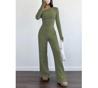 Vibsky Donne Knit Due Pezzi Set Manica Lunga Gamba Larga | Girocollo a maniche lunghe per top, pantaloni a gamba larga, design a tinta unita, tessuto a maglia morbida